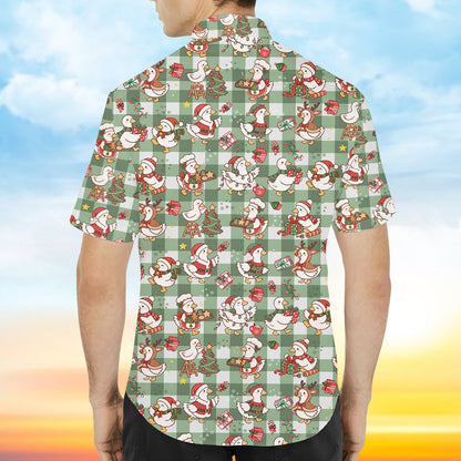 Back view of the festive matching family hawaiian shirt