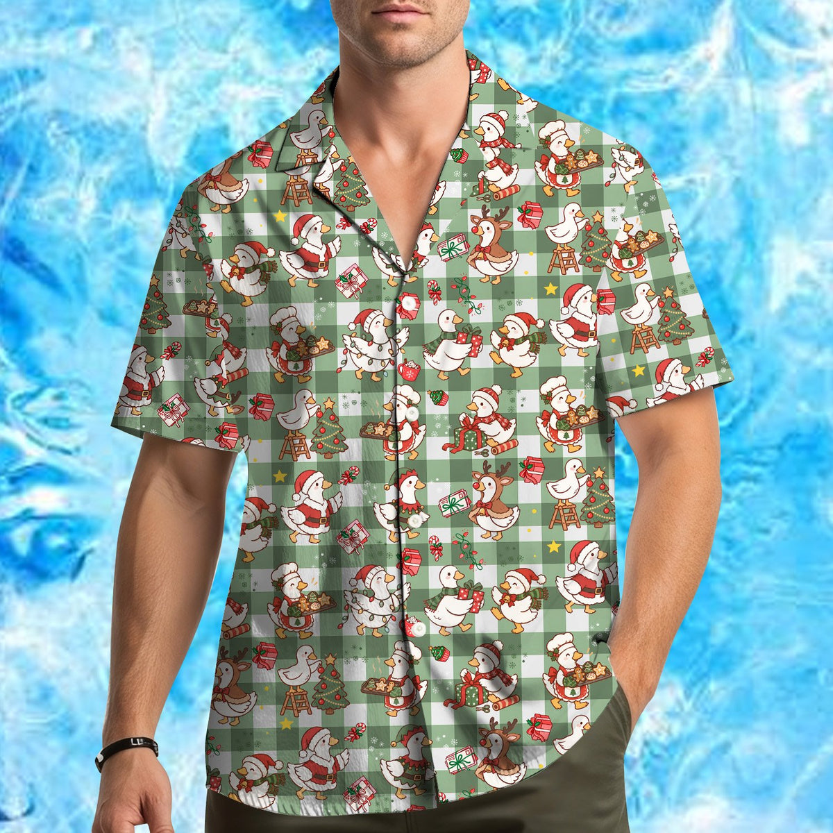 Second lifestyle view featuring the matching family hawaiian shirts