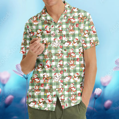 Third lifestyle view showcasing the festive duck holiday shirt outdoors