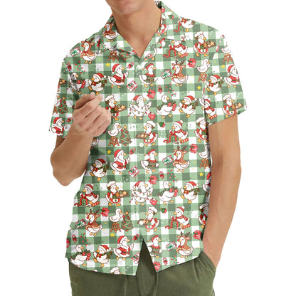Lifestyle view of someone wearing the festive plaid hawaiian shirt