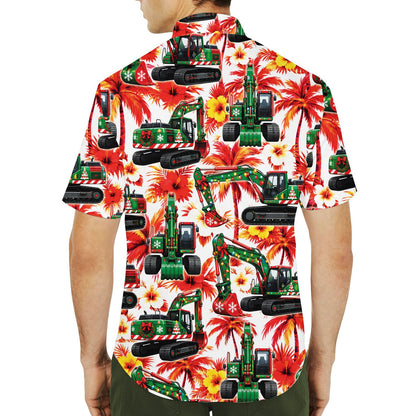 Back view of the Christmas excavators hawaiian shirt