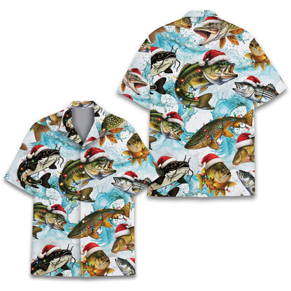 Another front view of the festive fishing hawaiian shirt