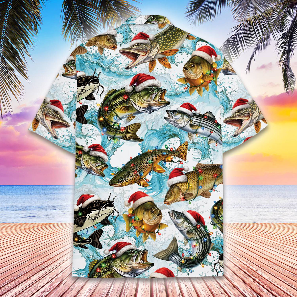 Sixth lifestyle view of the family matching christmas fishing hawaiian shirt