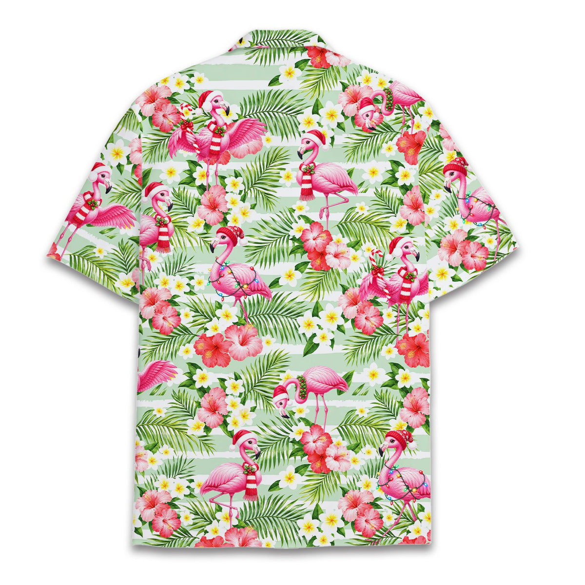 Men's fit front view of the christmas flamingos hawaiian shirt