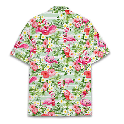 Men's fit front view of the christmas flamingos hawaiian shirt