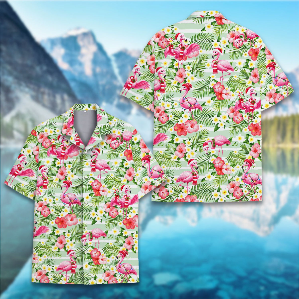 Lifestyle front view of the matching family hawaiian shirt