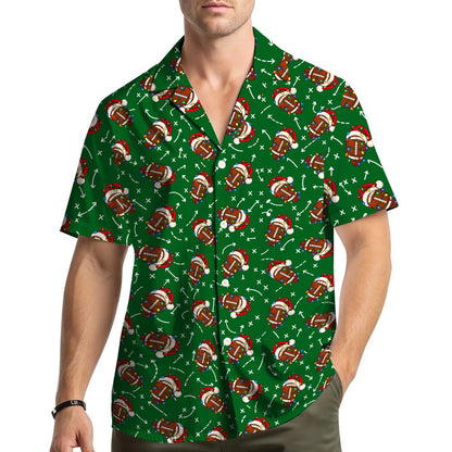 Another front view of the green christmas football hawaiian shirt