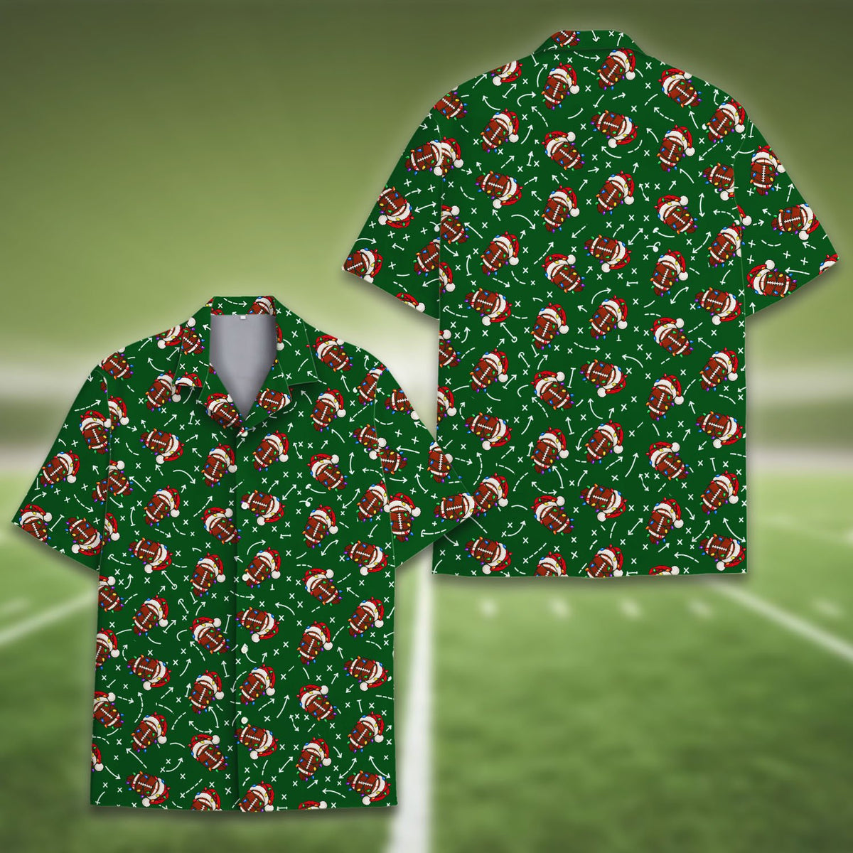 Another back view of the green holiday hawaiian shirt