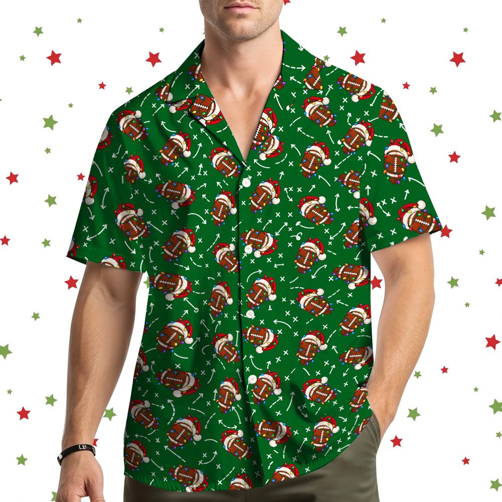 Back view of the matching family christmas football hawaiian shirt