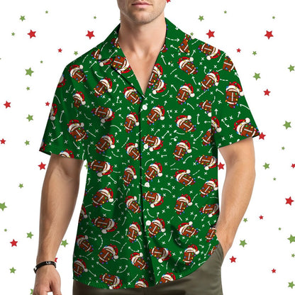 Back view of the matching family christmas football hawaiian shirt