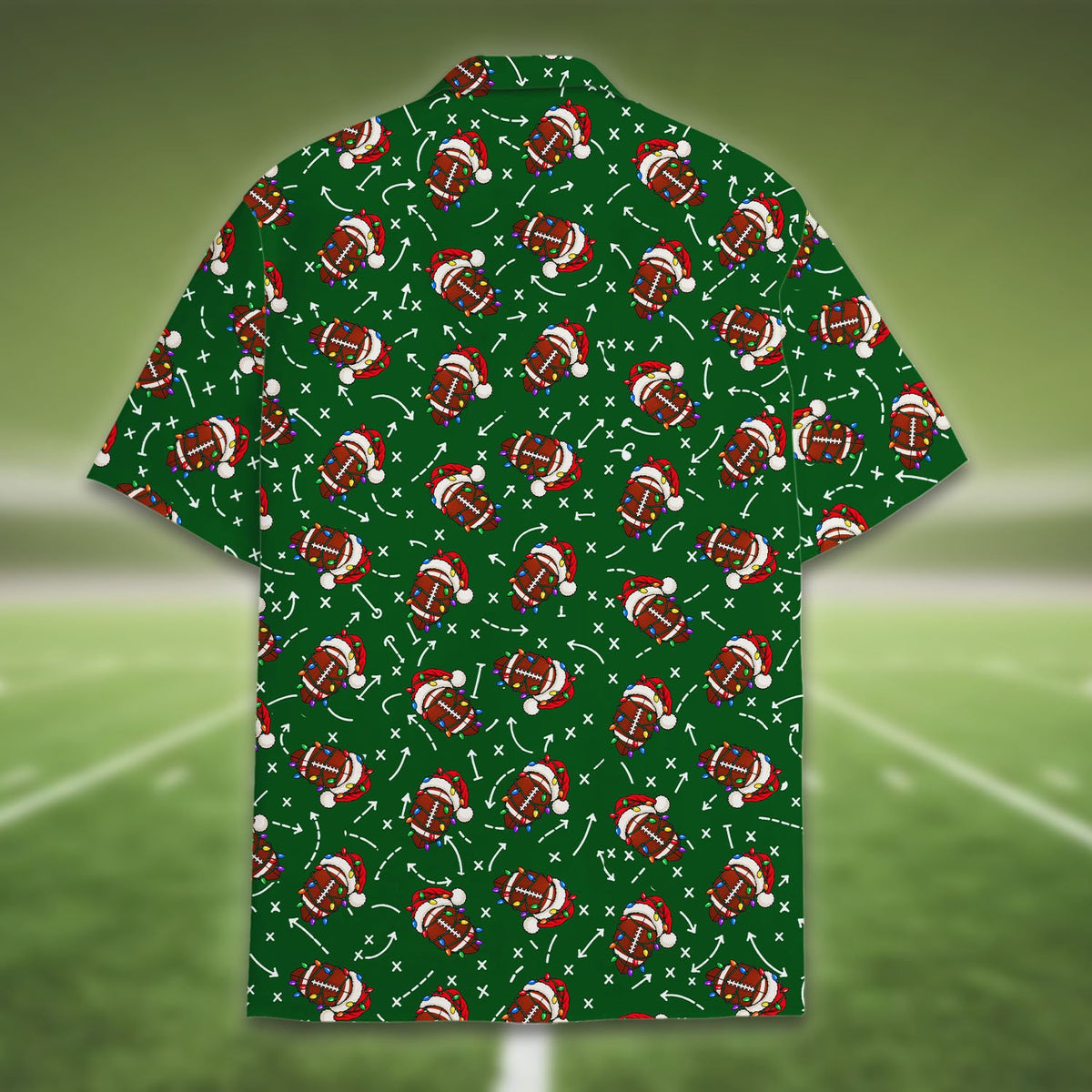 Front view highlighting the festive football and string lights pattern