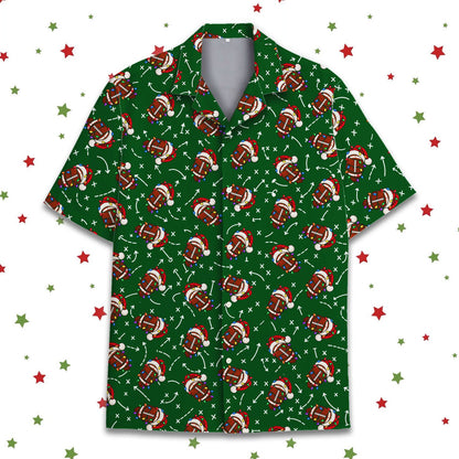 Lifestyle view showing the matching family hawaiian shirts in a festive setting