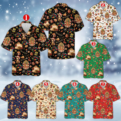 Front view of the family hawaiian shirts matching holiday design