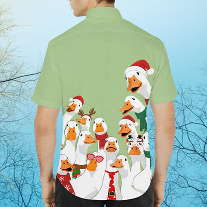 Full back view of the light green holiday Hawaiian shirt