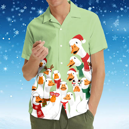Lifestyle shot displaying the festive matching family Hawaiian shirt