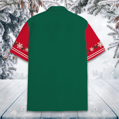 Back view of the Hawaiian shirt showing the solid green lower section