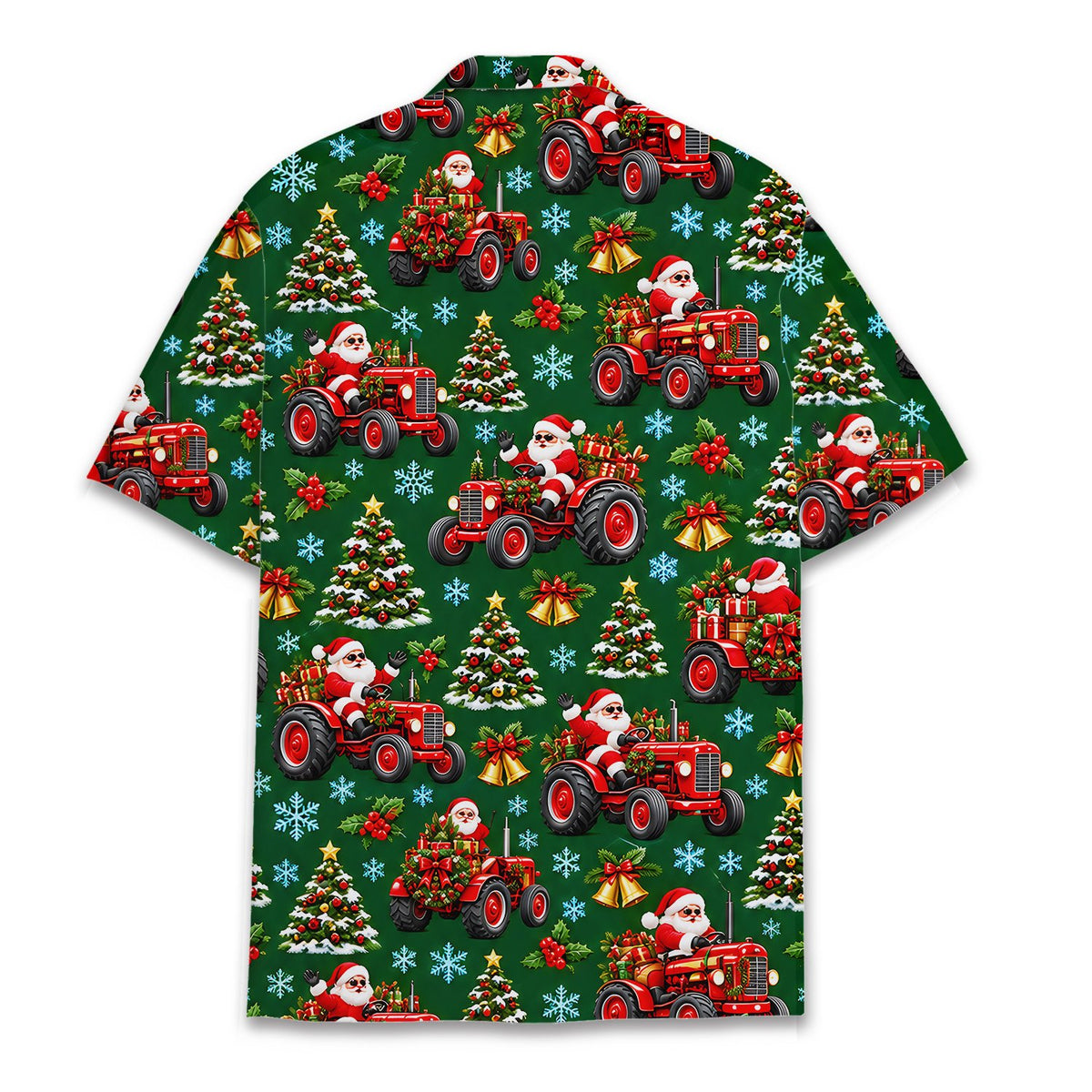 Back view of the green christmas hawaiian shirt