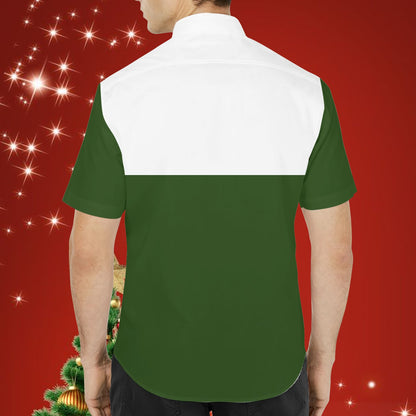 Back view of the green and white christmas hawaiian shirt