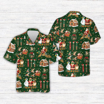 Green matching family christmas hawaiian shirt front view