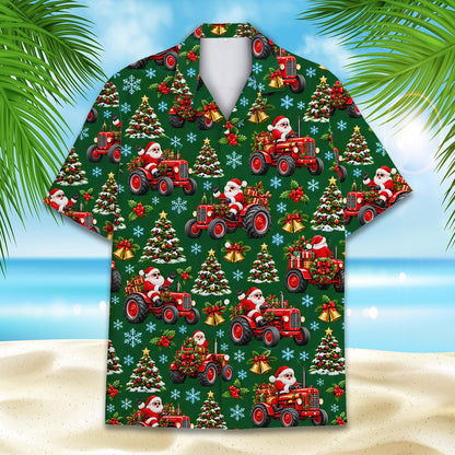 Another green front view of the festive hawaiian shirt