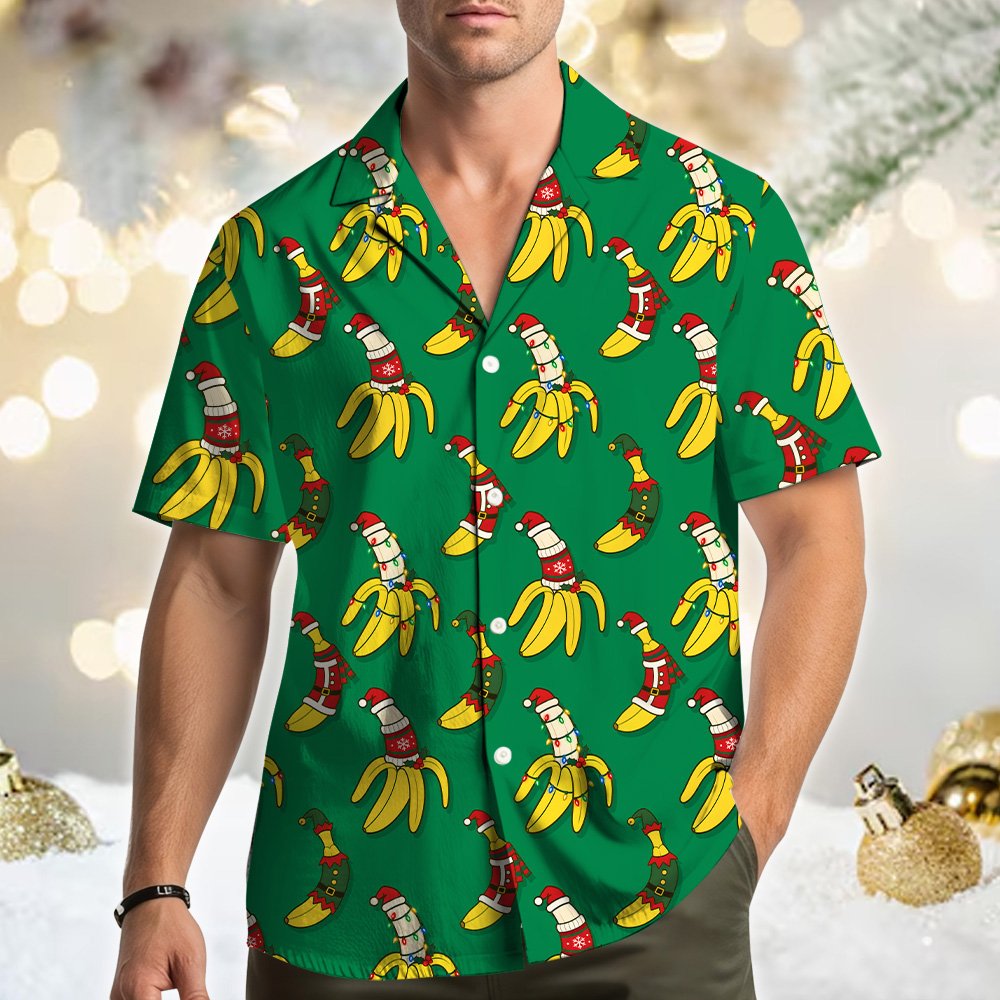 Another lifestyle view of the matching family hawaiian shirt in a casual setting