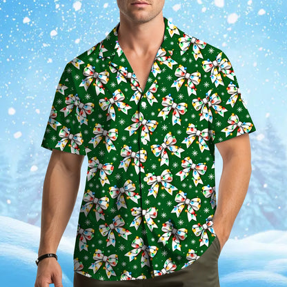 Another lifestyle view of the green matching family hawaiian shirts