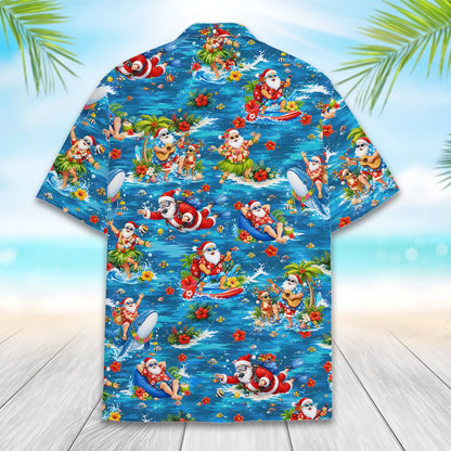 Back detail showing the all-over Santa and dolphin pattern