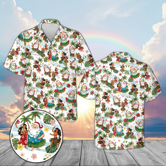 Matching family christmas in july hawaiian shirt in white, main view