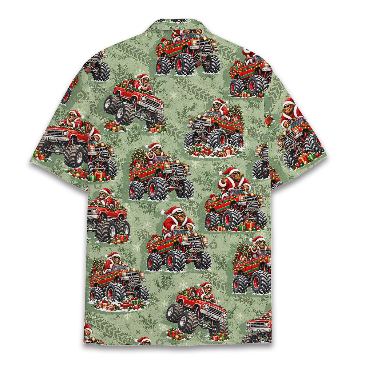 Back view of the matching family holiday hawaiian shirt