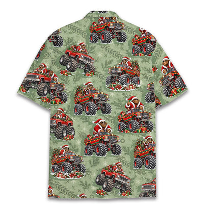 Back view of the matching family holiday hawaiian shirt