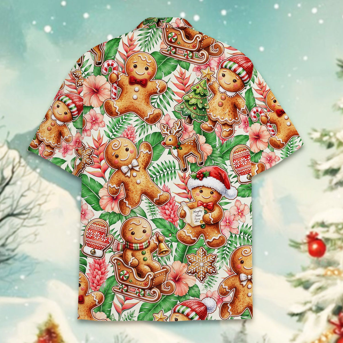 Alternative back view of the holiday hawaiian shirt