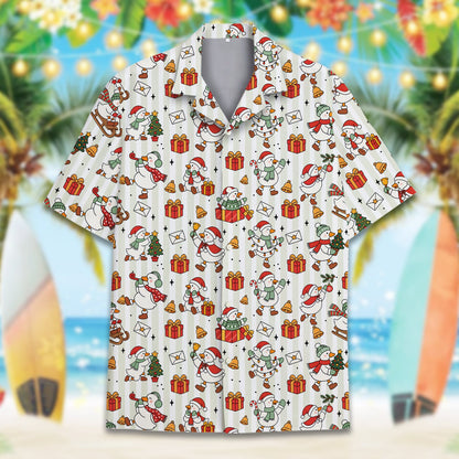 Additional back view of the holiday duck pattern hawaiian shirt