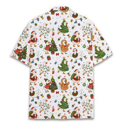 Alternative back view of the matching family christmas hawaiian shirt featuring festive ducks
