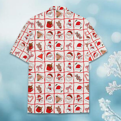 Back view of the multicolor Christmas doodle hawaiian shirt