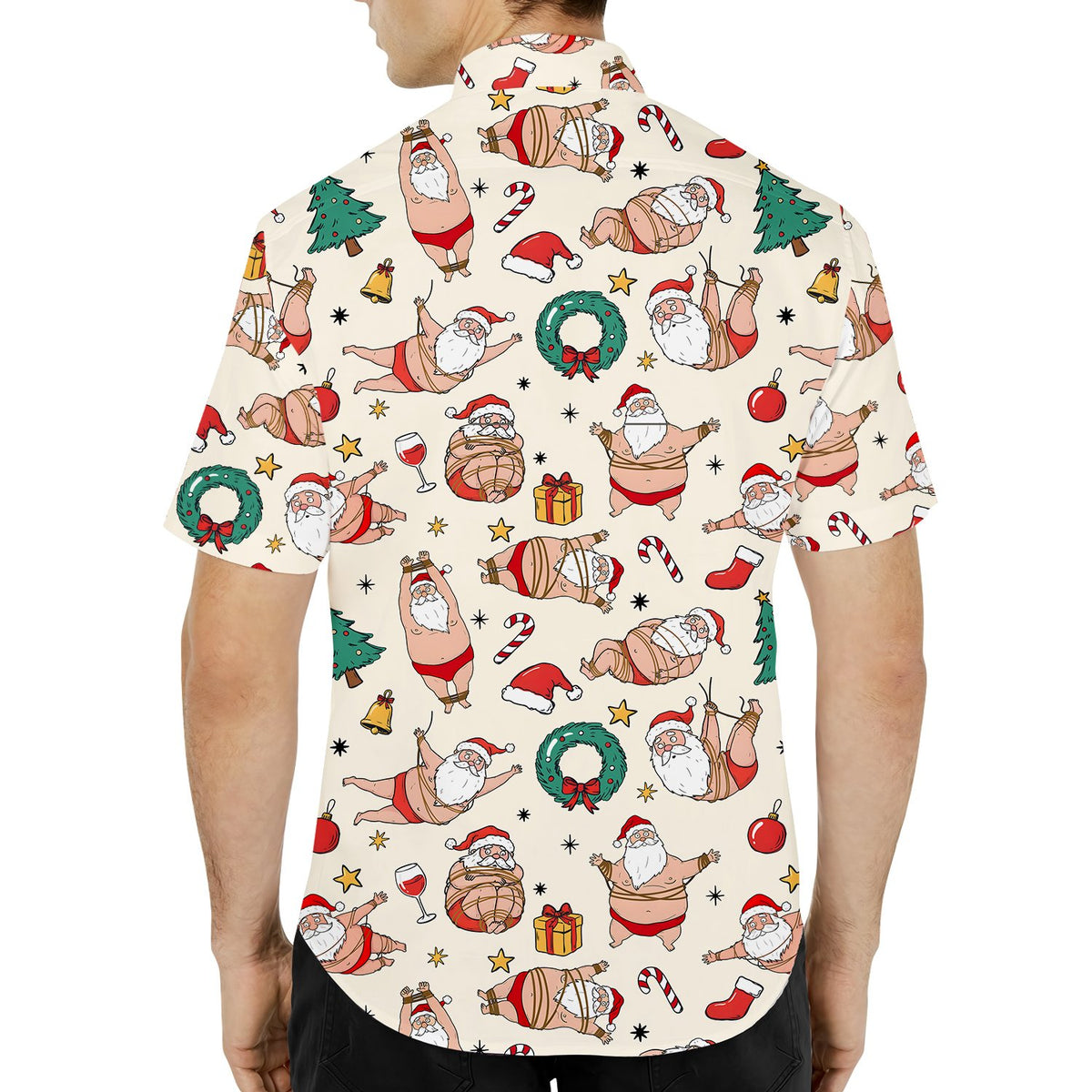 Naughty Santa christmas hawaiian shirt, alternate back view