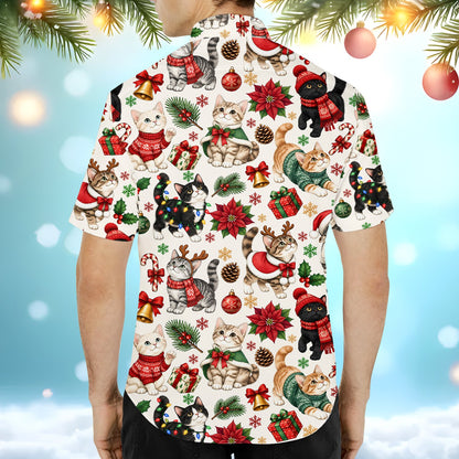 Back detail of the Christmas cats hawaiian shirt