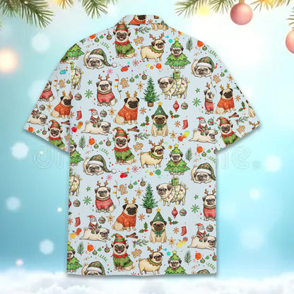 Blue christmas hawaiian shirt matching family back view 2