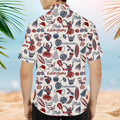 Alternate back view of matching family Christmas Hawaiian shirt