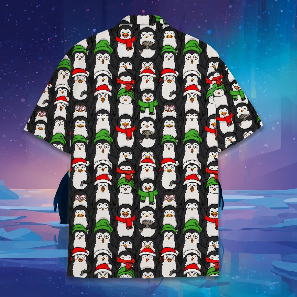 Second back view showing the detailed penguin pattern