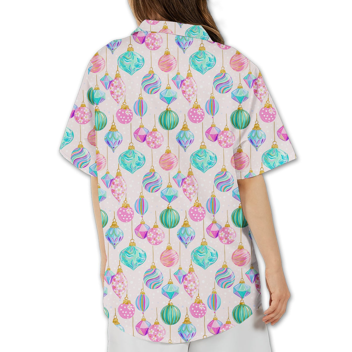 Detailed back view of the christmas hawaiian shirt