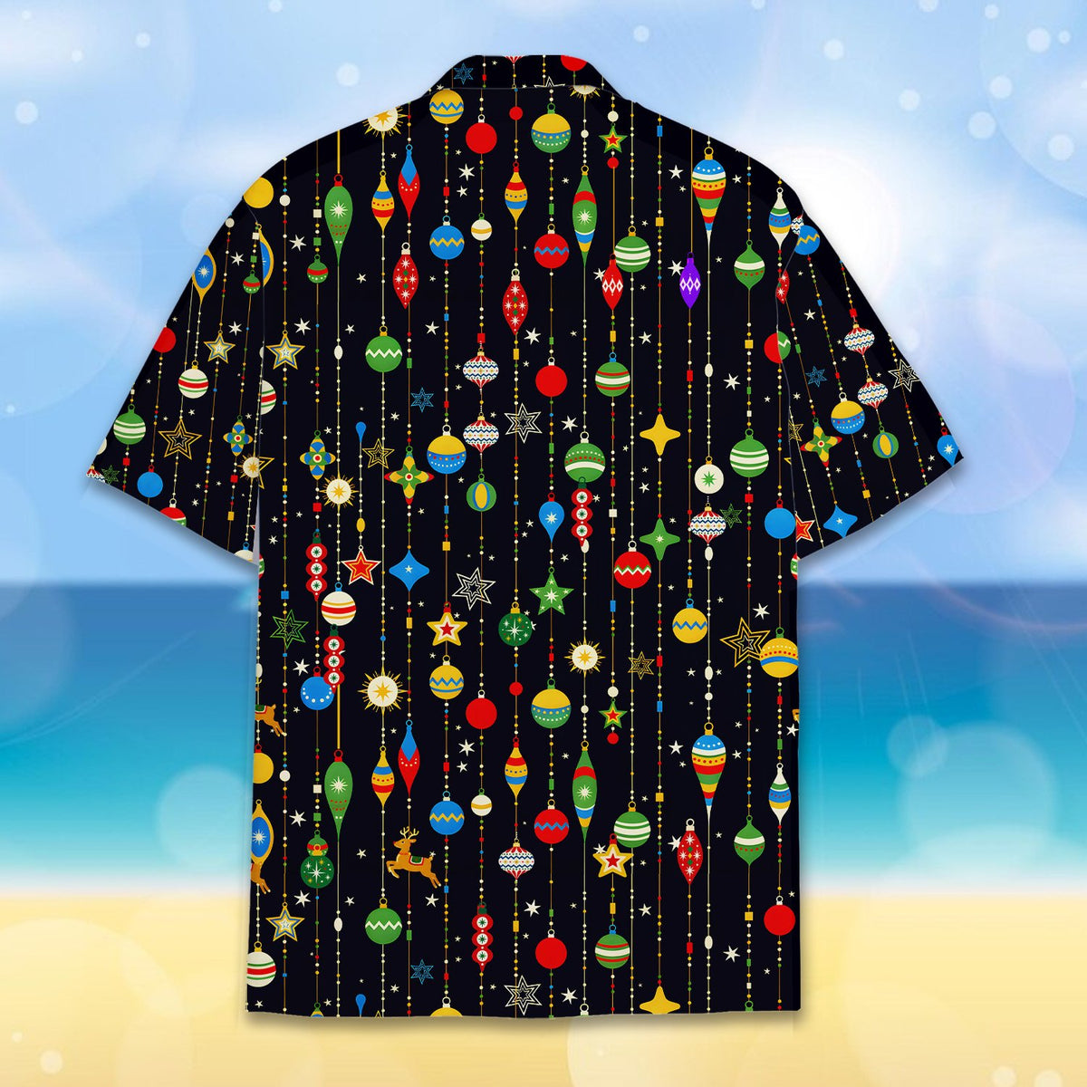 Detailed back view of the festive matching family hawaiian shirt
