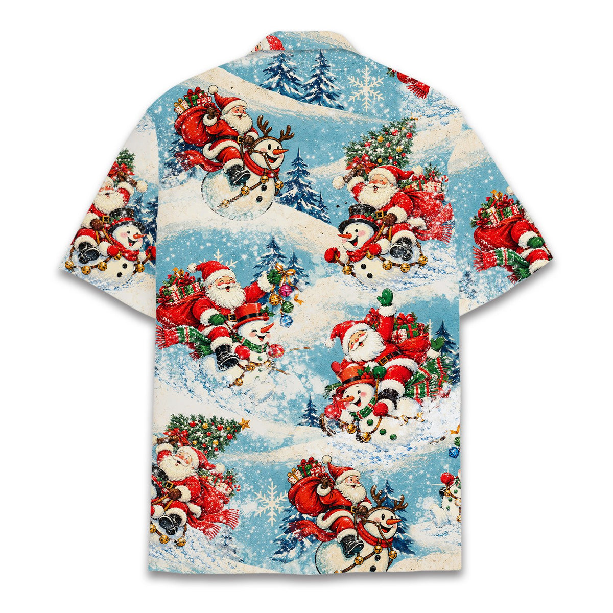 Another back view showing the evergreen trees and snowflakes pattern
