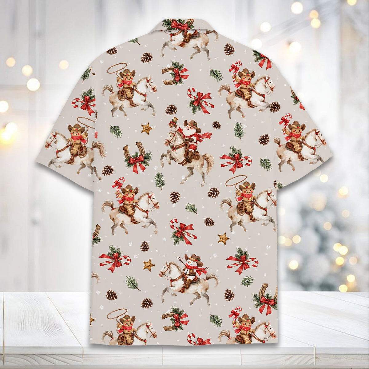 Alternate back view of the multicolor matching family christmas hawaiian shirt