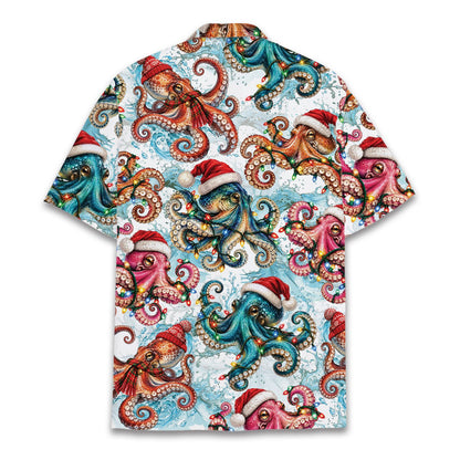 Detailed back view of the christmas hawaiian shirt