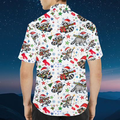 Another back view of the festive hawaiian shirt.
