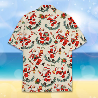 Full back view of vintage Santa beige Christmas hawaiian shirt