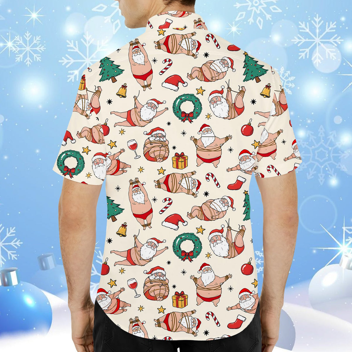 Naughty Santa christmas hawaiian shirt, alternate back view 3
