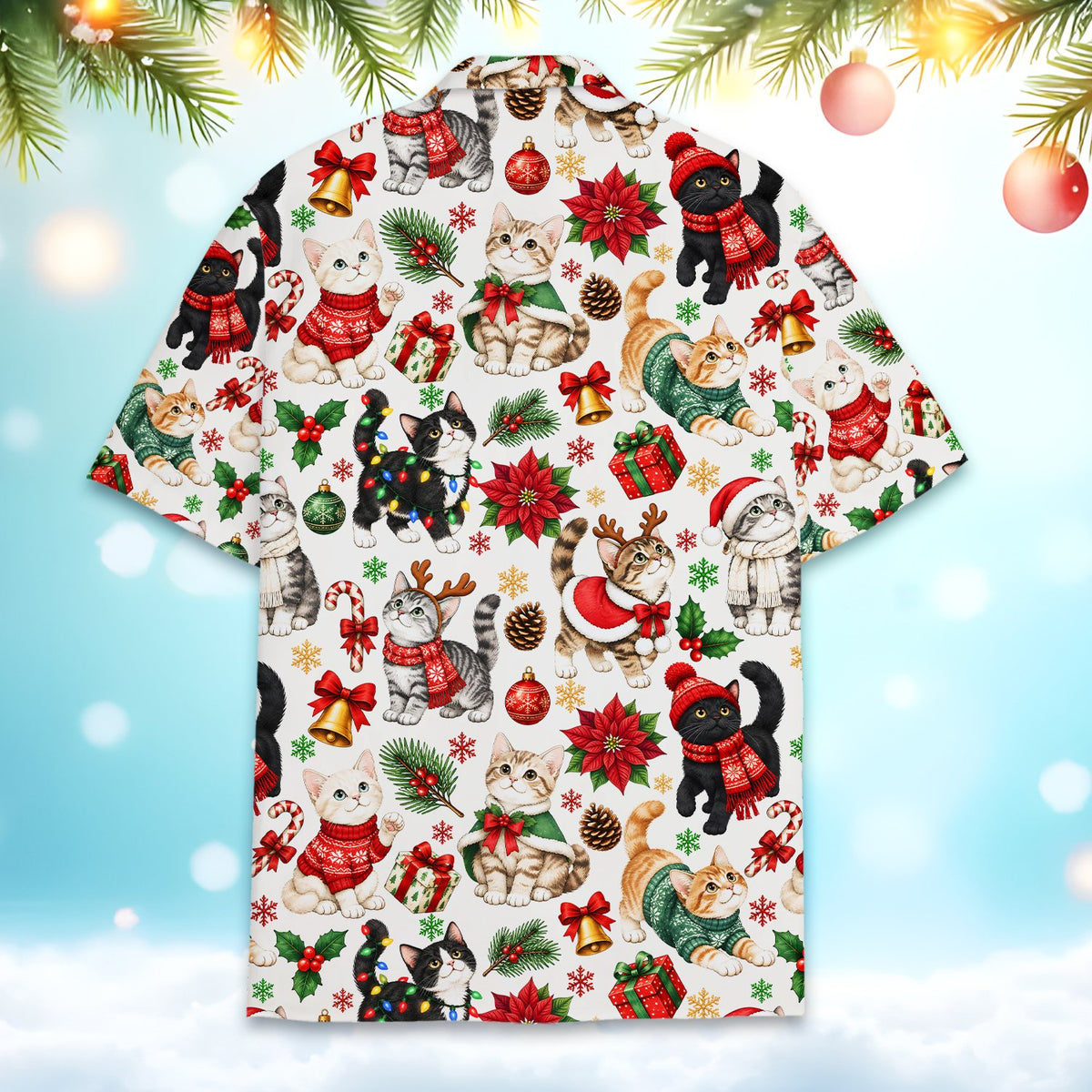 Full back view of the holiday hawaiian shirt