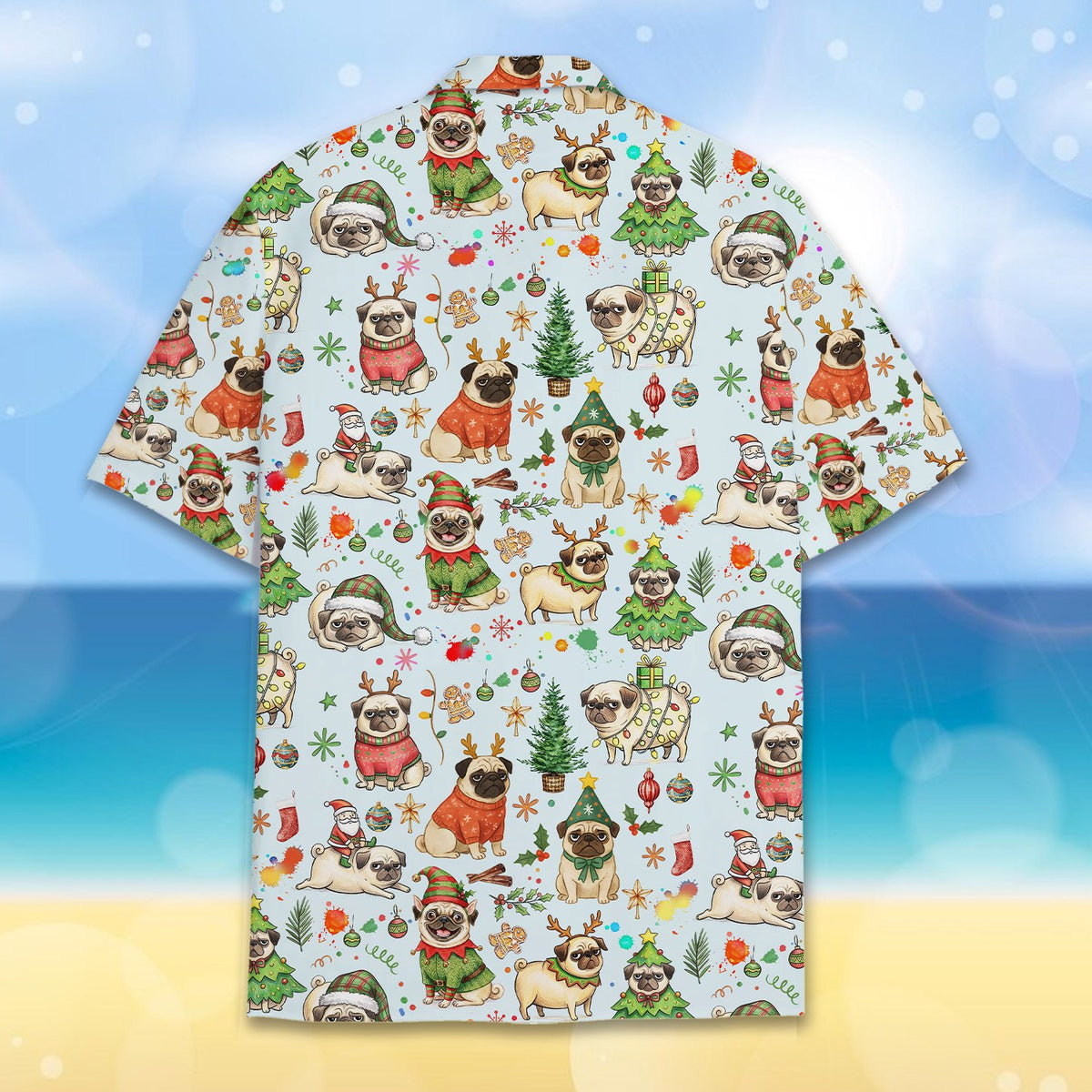 Blue christmas hawaiian shirt matching family back view 3