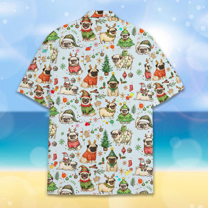 Blue christmas hawaiian shirt matching family back view 3